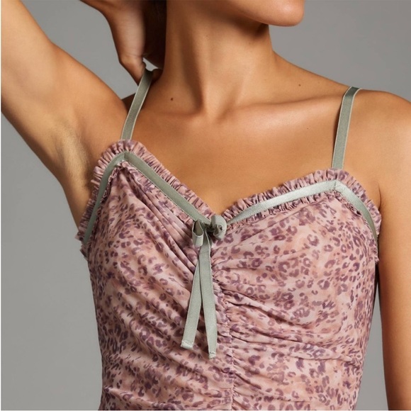 Anthropologie Sheer Mesh Midi Dress Size Large | Bodycon Ruched - Picture 7 of 16